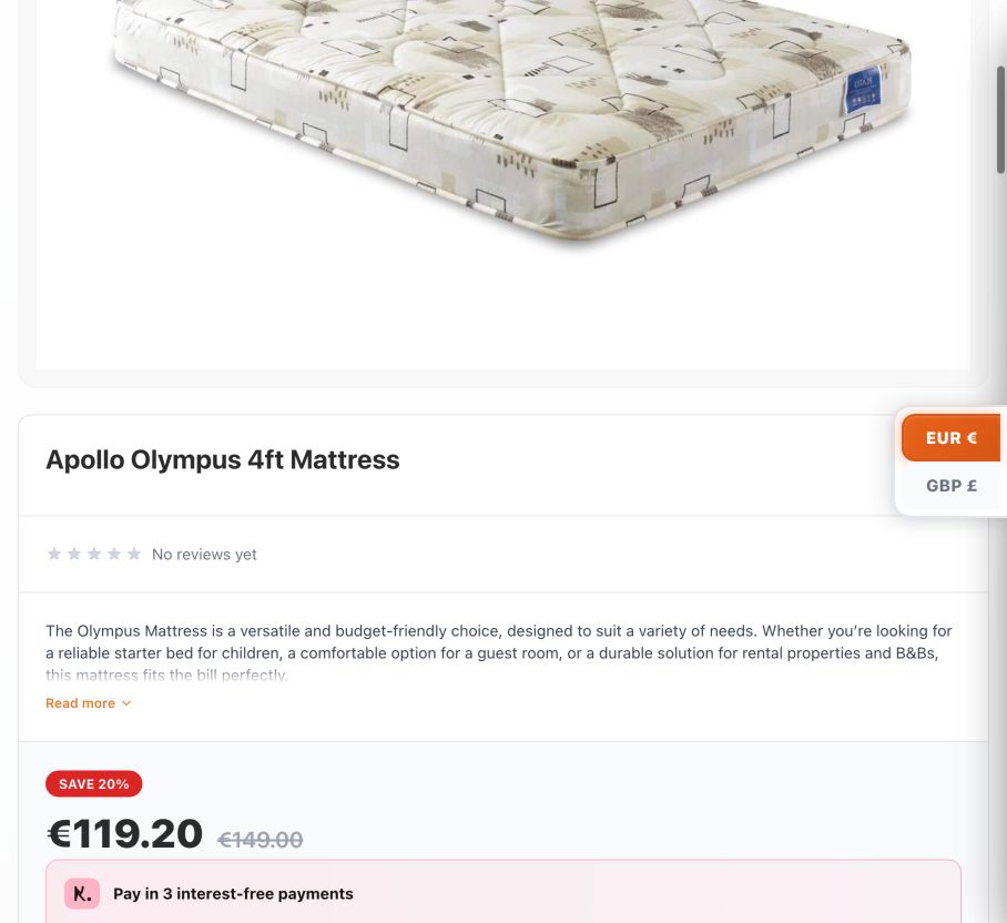 Chrome screenshot confirming Apollo Olympus · 4ft price €119.20